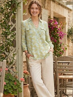 Matilda Jane Dappled Piper Tunic S Mint Olive Floral Secret Fields EUC